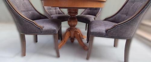 Masa ST Baba 90145 Ihlamur Ayak Model  Sandalye Zus 40 Asil Ahşap MDF  Kapitoneli
