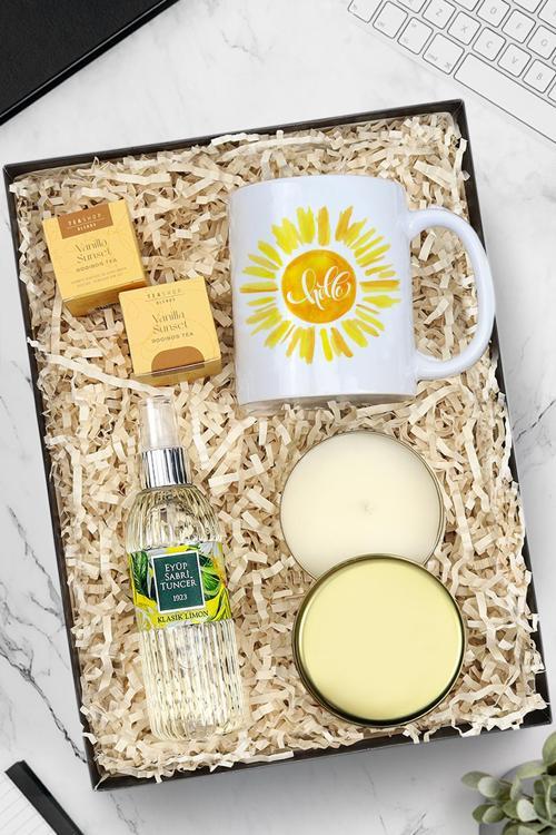 Kupa & Gold Metal Kutulu Mum & Eyüp Sabri Tuncer 150Ml Sprey Kolonya & Bitki Çayı Hediye Seti