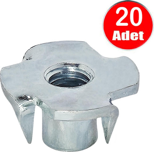 M8 Ağaç Somunu 8mm Tırnaklı Ahşap Çakma Somun -20 Adet