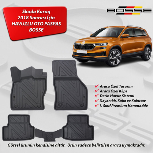 Skoda Karoq Paspas Araca Özel 2018 2024 Paspas 3D Havuzlu