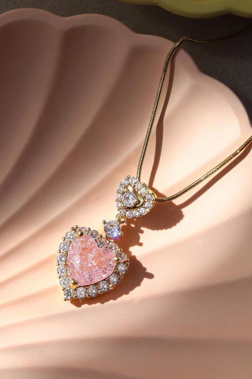 Pembe Taşlı Kalp Kolye