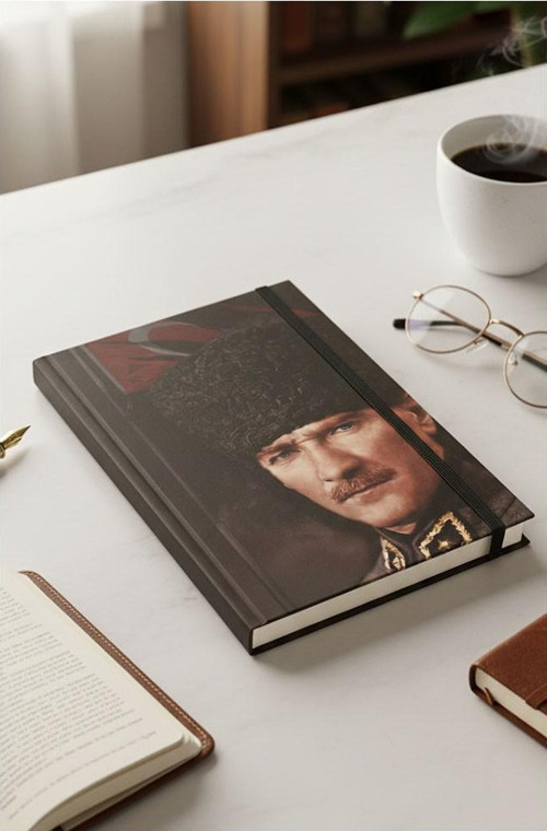 Atatürk Tarihsiz Ajanda Kuşe Kapak Siyah 1 Adet Atatürk Modalist Çizgili Defter Lastikli 14x20 cm Günlük Planlayıcı
