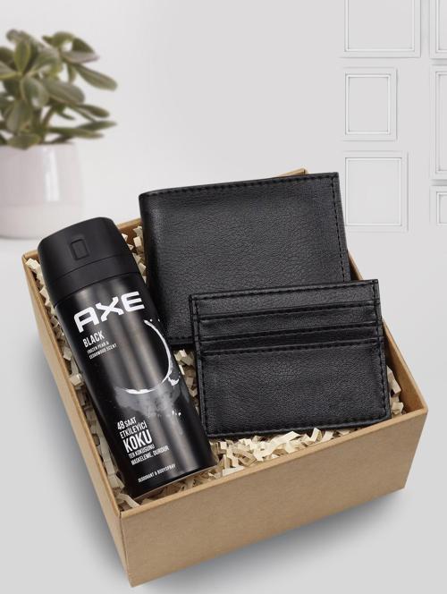 Siyah Kartlık & Siyah Cüzdan & Erkek Deodorant Hediye Seti