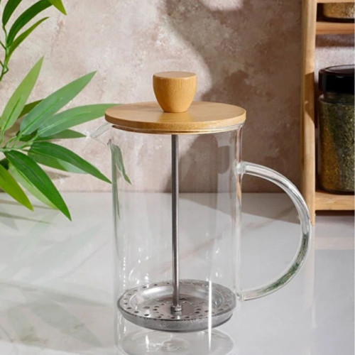 Kişiye Özel İsim Yazılı Bambu Kapaklı 600 ml Cam French Press – Özel Tasarım Kahve & Bitki Çayı Demliği