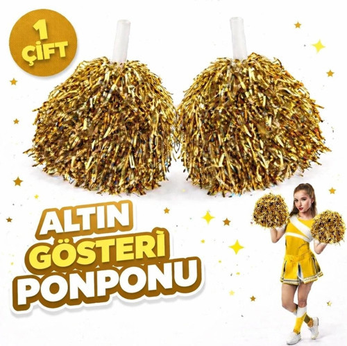 1 Çift ( 2 Adet ) Altın Renk 23 Nisan 19 Mayıs 29 Ekim Okul Gösteri Ponponları