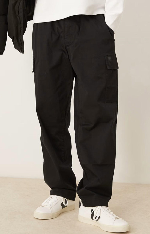 Straight Leg Cargo Trousers Erkek Bol Kesim Kargo Cepli Eşofman Altı Siyah