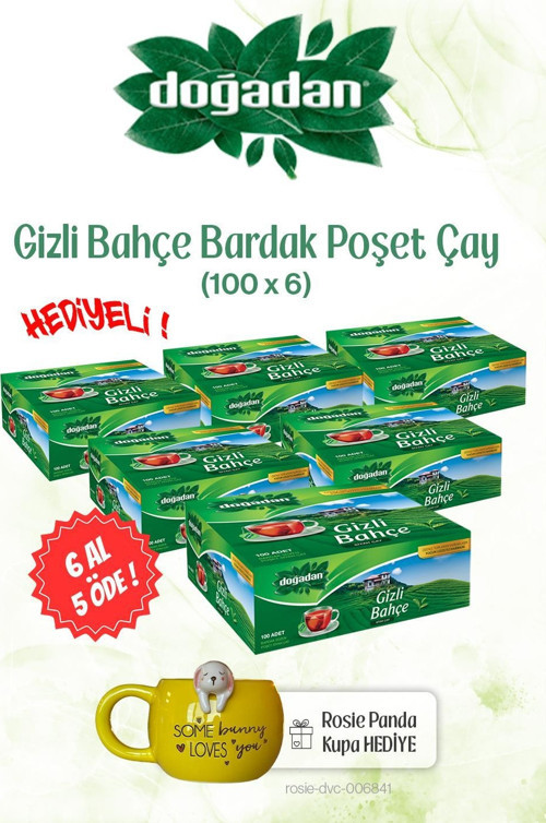 6 AL 5 ÖDE Bardak Poşet Çay 100'lü Gizli Bahçe ve ROSIE