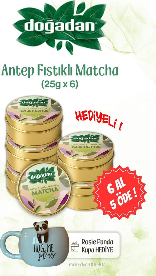 6 AL 5 ÖDE Antep Fıstıklı Matcha 25gr ve Panda Kupa