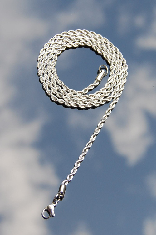 Çelik Burgu Halat Kolye 3mm Gümüş Renk | Kararmaz , Unisex , 2 Yıl Garantili