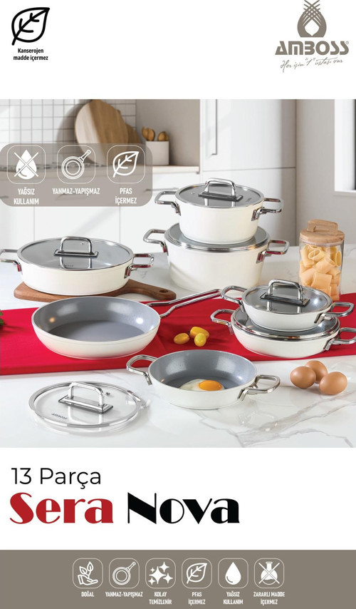 Sera Nova 13 Parça Seramik Tencere Tava Sahan Seti Beyaz