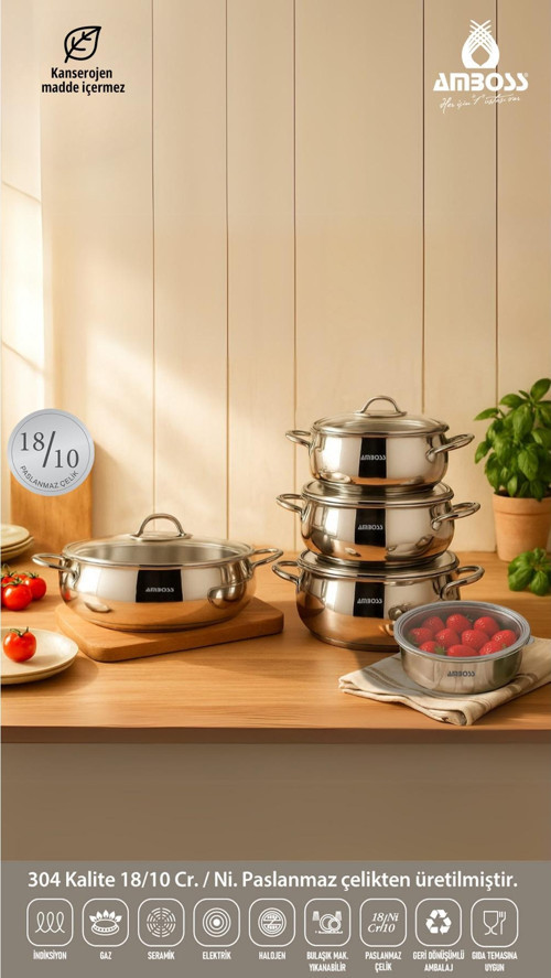 10 Parça Cook Steelbox Paslanmaz Çelik Tencere Ve Saklama Kabı