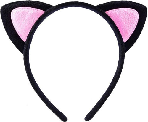 Sevimli Kedi Kulak Pofuduk Kedi Taç Siyah İçi Pembe Renk 17x15 Cm