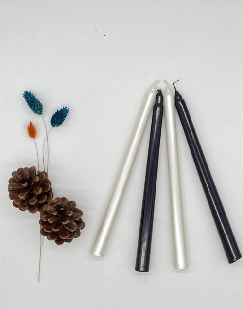 4'lü Siyah ve inci Beyaz-Şamdan Mum-Konik Mum