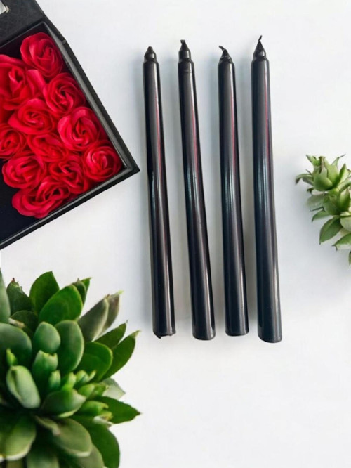 4'lü Siyah-Şamdan Mum-Konik Mum