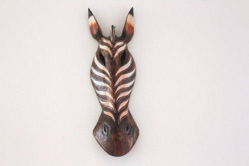 AHŞAP OTANTİK MASK ZEBRA ÇİZGİLİ 50CM DUVAR SÜSÜ DEKORATİF MASKE