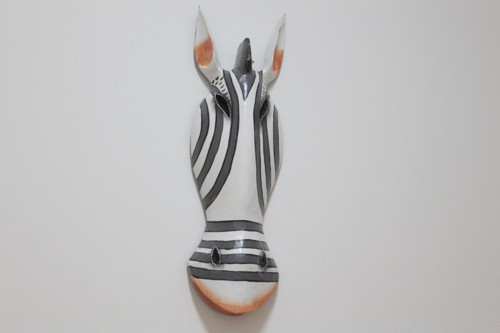 AHŞAP OTANTİK MASK ZEBRA BEYAZ 50CM DUVAR SÜSÜ DEKORATİF MASKE