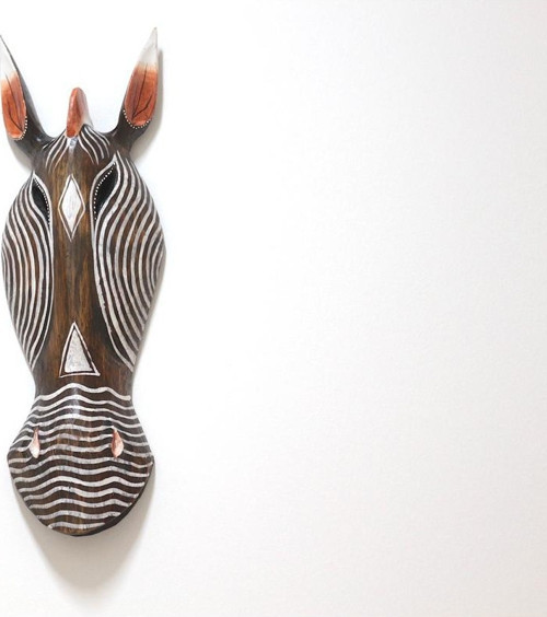 AHŞAP OTANTİK MASK INCE ÇIZGILI ZEBRA 50CM DUVAR SÜSÜ DEKORATİF MASKE