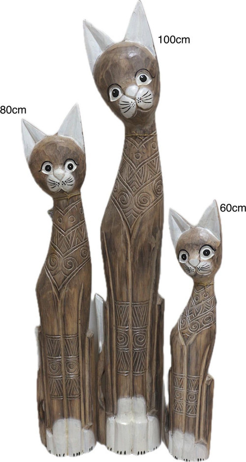 AHŞAP OTANTİK 3 LÜ KEDİ 100CM DEKORATİF KEDİ 100_80_60CM KAHVERENGİ