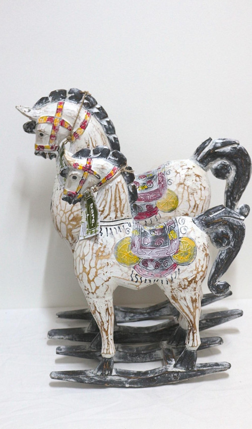 AHŞAP DEKORATİF RENKLİ SALLANAN AT İKİLİ 45 CM VE 55 CM