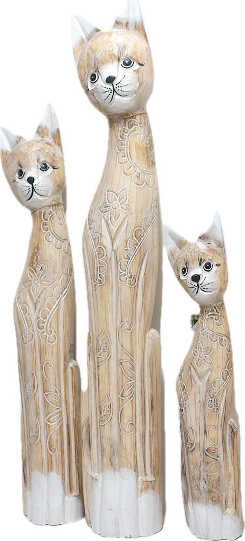 AHŞAP OTANTİK 3 LÜ KEDİ 100CM DEKORATİF AHŞAP KEDİ 100_80_60 CM AÇIK KAHVE