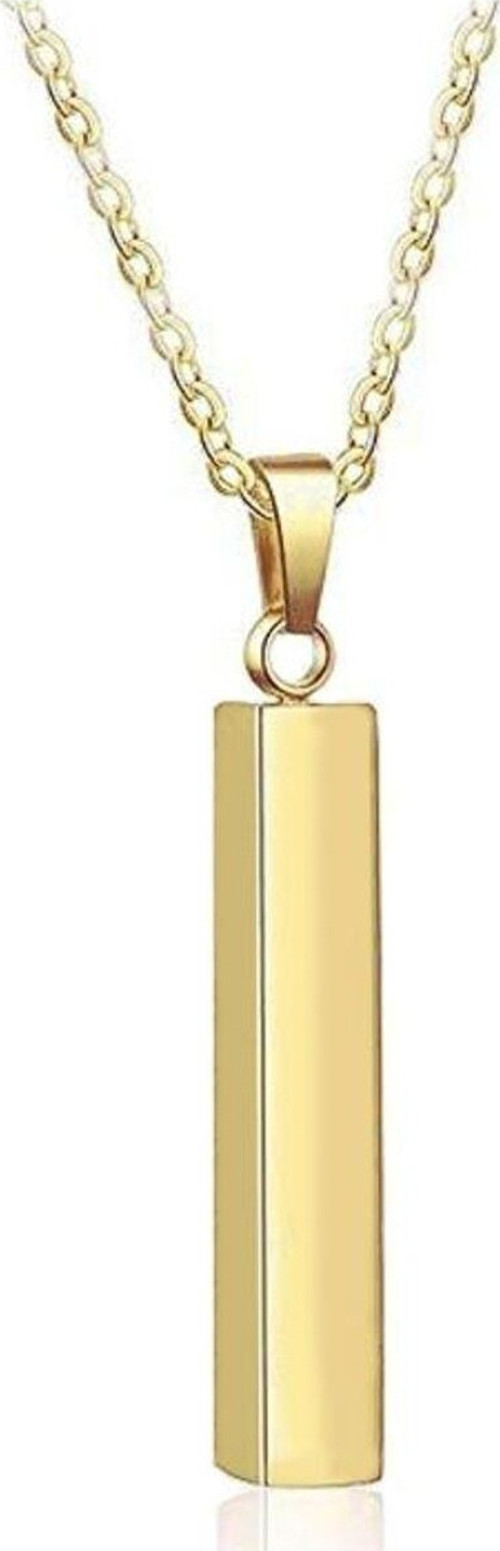 Gold Uzun Bar Çelik Kadın Erkek Kolye eb42sr