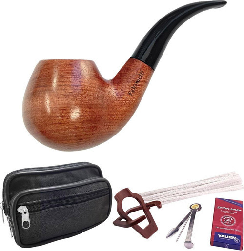 9 mm. Kahverengi Sandalwood Eğimli Sap Ahşap Pipo Seti rd36-takim