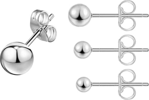 Yuvarlak Gri 3/4/5 mm. Set Kadın Erkek Çelik Küpe ep12by