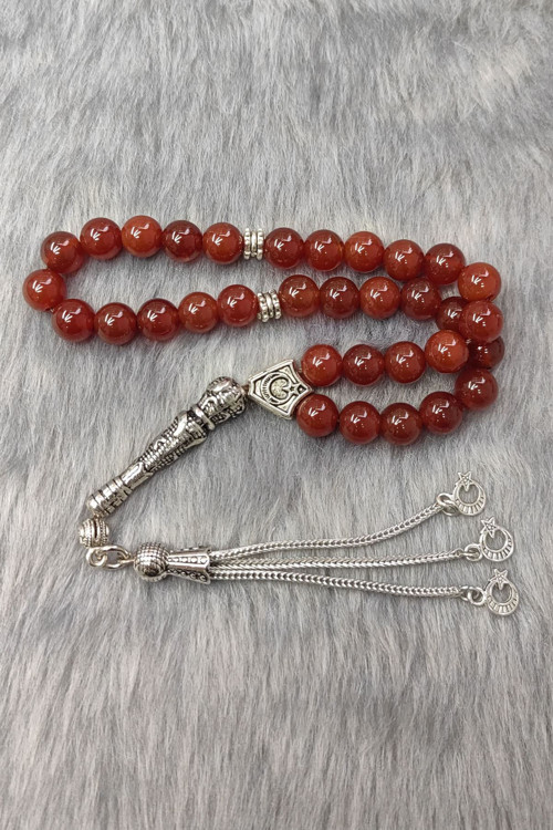 Akik Taşlı Gümüş Kaplama Tespih ev73