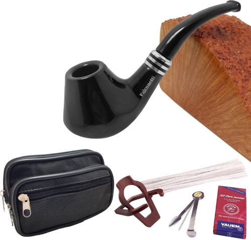 Siyah Parlak Sandalwood Bilezikli Ahşap Pipo Seti rc99-takim