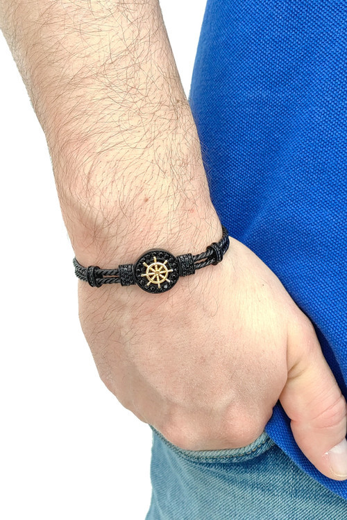 Siyah Gold Dümen Figürlü Pirinç Erkek Bileklik er64sy