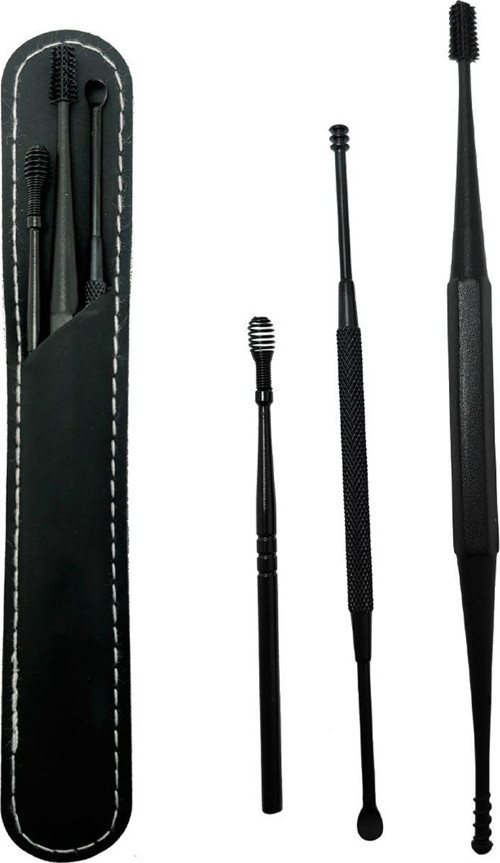 Siyah Deri Çantalı 3 Parça Çelik Kulak Temizleme Seti cin434sy