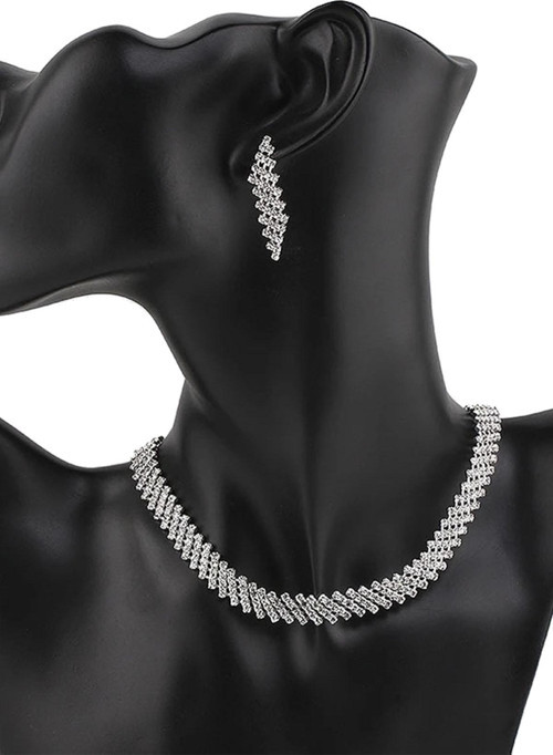 Düğün Nişan Kına Zirkon Taşlı Kadın Kolye Küpe Set es06