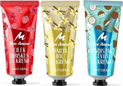 Mon Amour çilekli+Vanilya & Bal+hindistancevizi El Kremi 3 adet