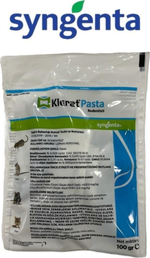 Syngenta Klerat Pasta 100 Gr Fare Ve Sıçan Zehiri