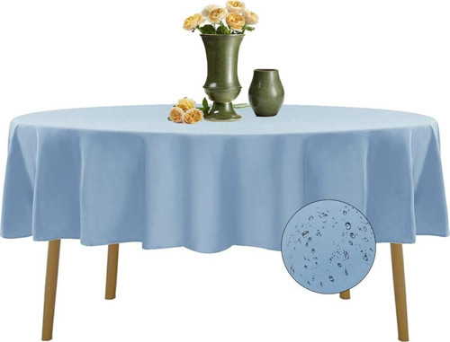 Sıvıya Dayanıklı Yuvarlak Dertsiz Keten Masa Örtüsü Mavi