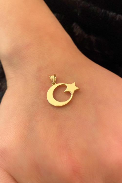14 Ayar Altın Küçük Ay Yıldız Kolye Ucu