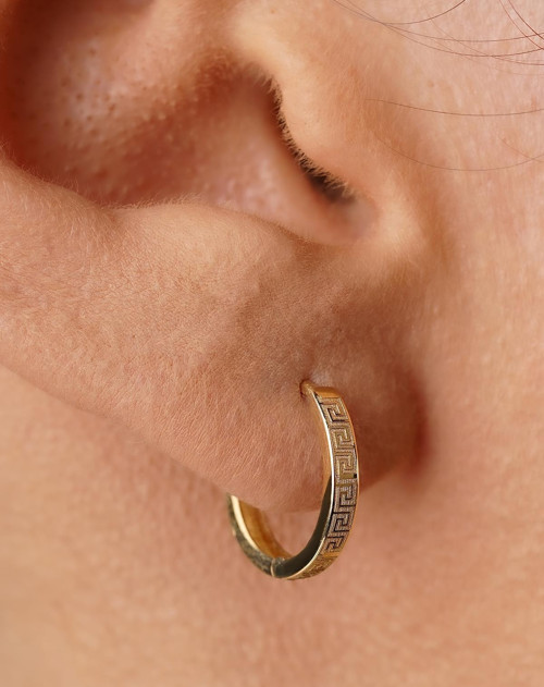 14 Ayar Altın Yunan Desenli Halka Küpe