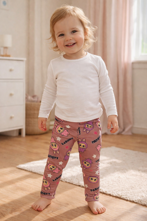 LABUBU Desenli Kız Çocuk Taytı – Yumuşak Pamuklu, Esnek Bel (1-4 Yaş)