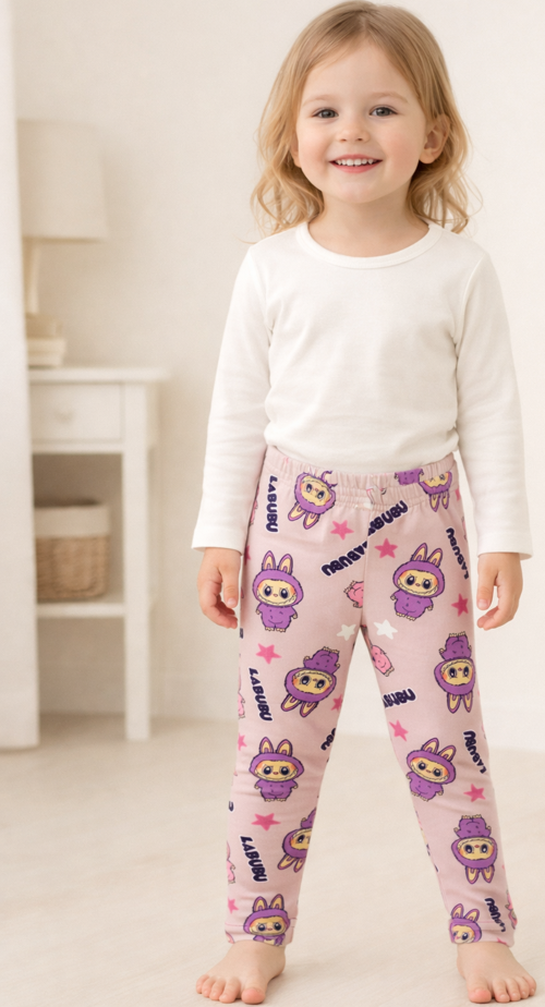 LABUBU Desenli Kız Çocuk Taytı – Yumuşak Pamuklu, Esnek Bel (1-4 Yaş)