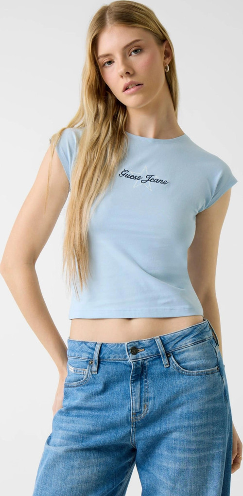 GJ Kısa Kollu Reglan Yıldızlı Baby Kadın Mavi T-shirt W6RI21J1314-G7O3