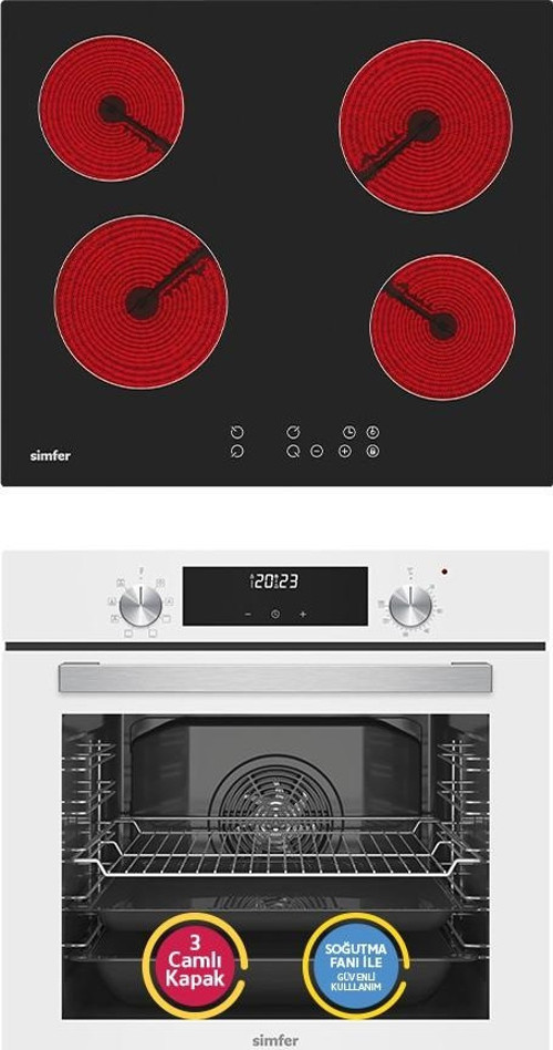 9 Fonksiyon QS Beyaz Dijital Power Turbo Elektrikli 2'li Ankastre Set (Fırın + Elektrikli Ocak)