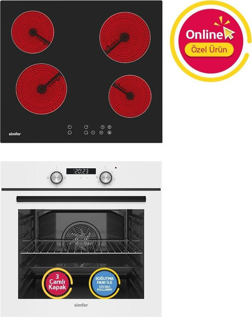 4 Fonksiyon Trend Dijital Beyaz Power Turbo Elektrikli 2'li Ankastre Set (Fırın + Elektrikli Ocak)