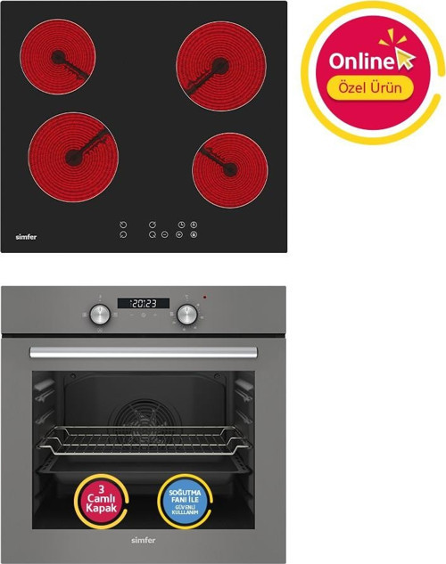4 Fonkisyon Trend Dijital Gri Power Turbo Elektrikli 2'li Ankastre Set (Fırın + Elektrikli Ocak)
