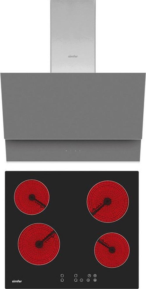 QS Gri Elektrikli 2'li Ankastre Set (Elektirikli Ocak + Davlumbaz)