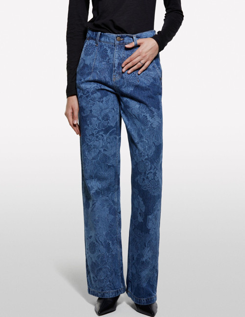 %100 Pamuk Baskılı Normal Bel Relaxed Fit Denim Pantolon Kadın Haki Yeşili Pantolon - 325A4W9KLF07L