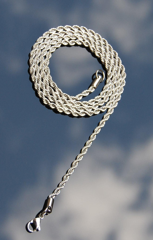 Çelik Burgu Halat Zincir Kolye 4 Mm Gümüş Renk | Kararmaz , Unisex , 65 Cm, 2 Yıl Garantili