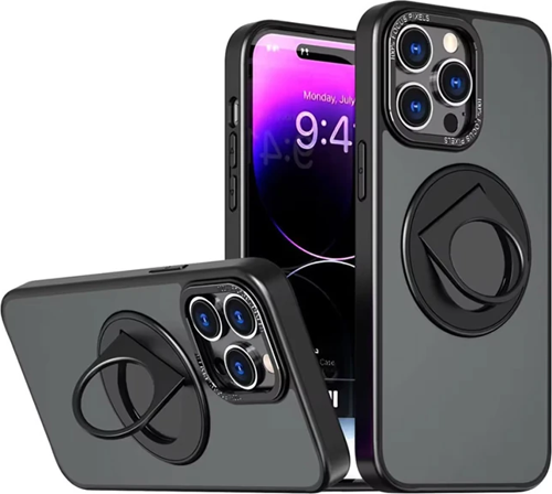 ALLY iPhone 14 Pro İçin Magsafe Uyumlu Yüzük Standlı Manyetik Silikon Kılıf-(5775)