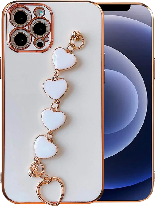 Ally iPhone 13 Pro Max 6.7inç Kılıf Kalp Bileklik Tutuculu Lüx Silikon Askılı Kılıf-(5775)