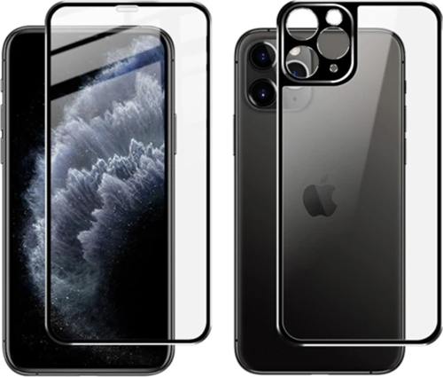 İPhone 11 Pro Metal Çerçeve Ön Arka 3D Full Tempered Cam Koruyucu-(5775)