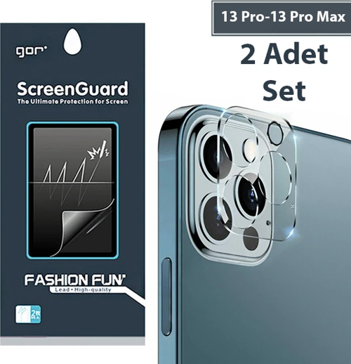 GOR İPhone 13 Pro 13 Pro Max 3D Tempered Cam Kamera Koruyucu 2Adet Set-(5775)